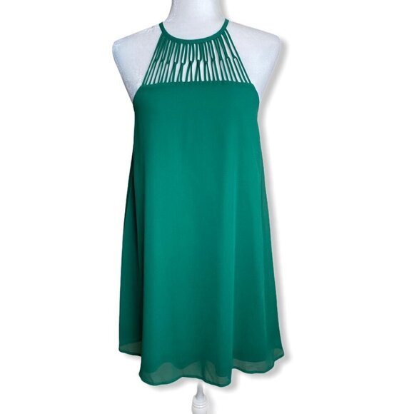 Lulus Tell Me Green Swing Dress Caged Apron Neckline Cocktail Mini Women's Sz Sm - Picture 1 of 10
